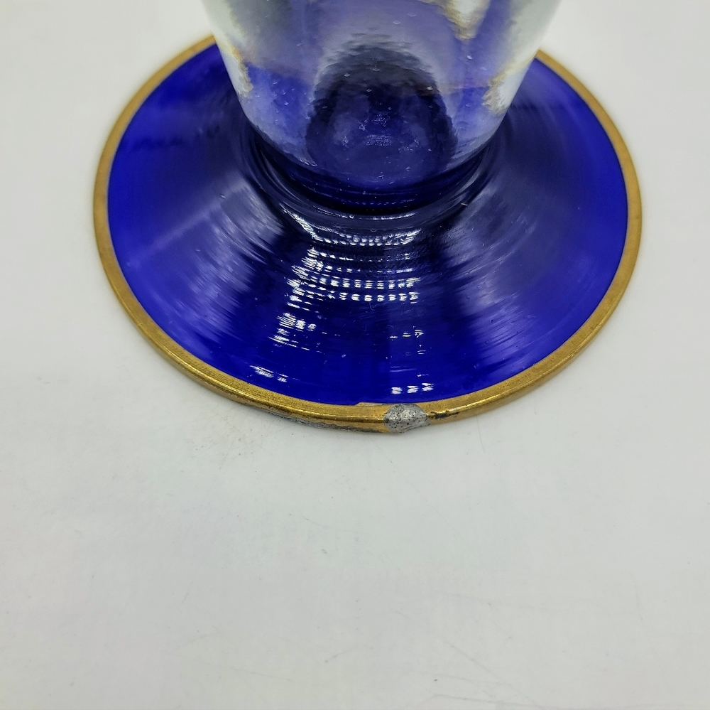 Hand Blown Mexican Pilsner Glasses Set of 2 Blue Rim Bubble Beer Rustic Barware - Picture 4 of 11